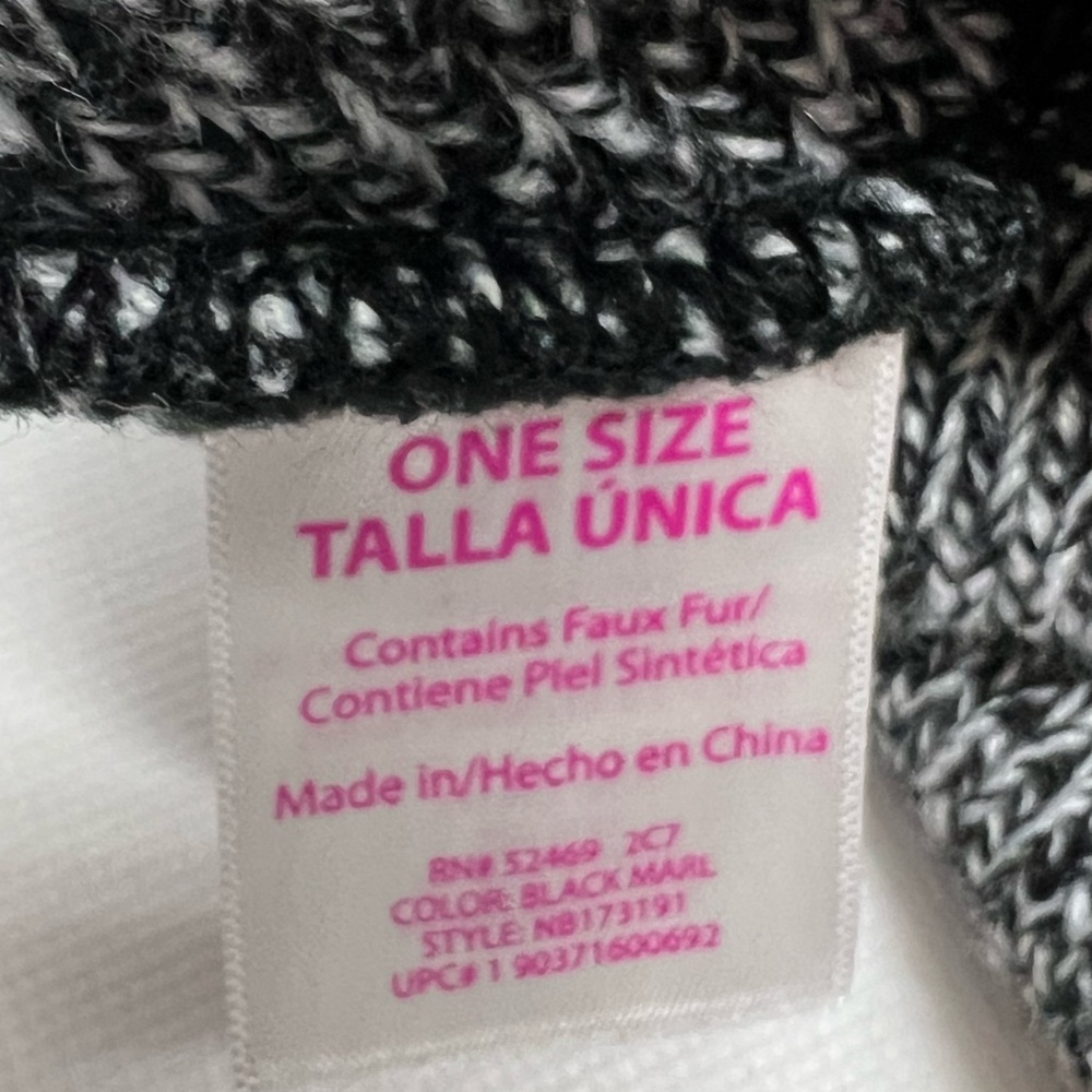 Faux Fur Gray Knit Beanie with Pink IDK Patch